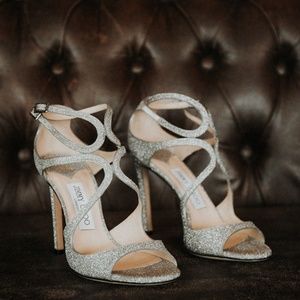 Jimmy Choo Lang Glittered Leather Sandals